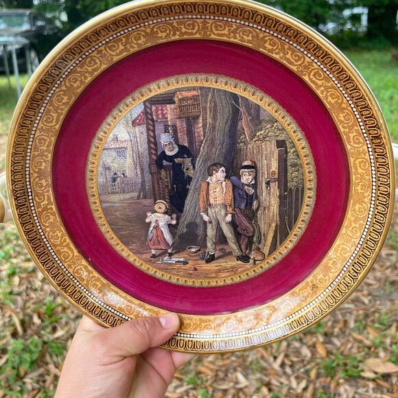 The Bully by W. Mulready Signed handle Plate Unique Rare Vtg center piece - Picture 6 of 11